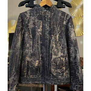 Chico's Womens Sz‎ 1 Convertible Animal Print And Gray Full Zip Up Jacket
